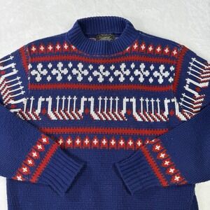 Vintage Orlon By Campus Fair Isle Sweater Mens Medium Blue Made in USA Christmas